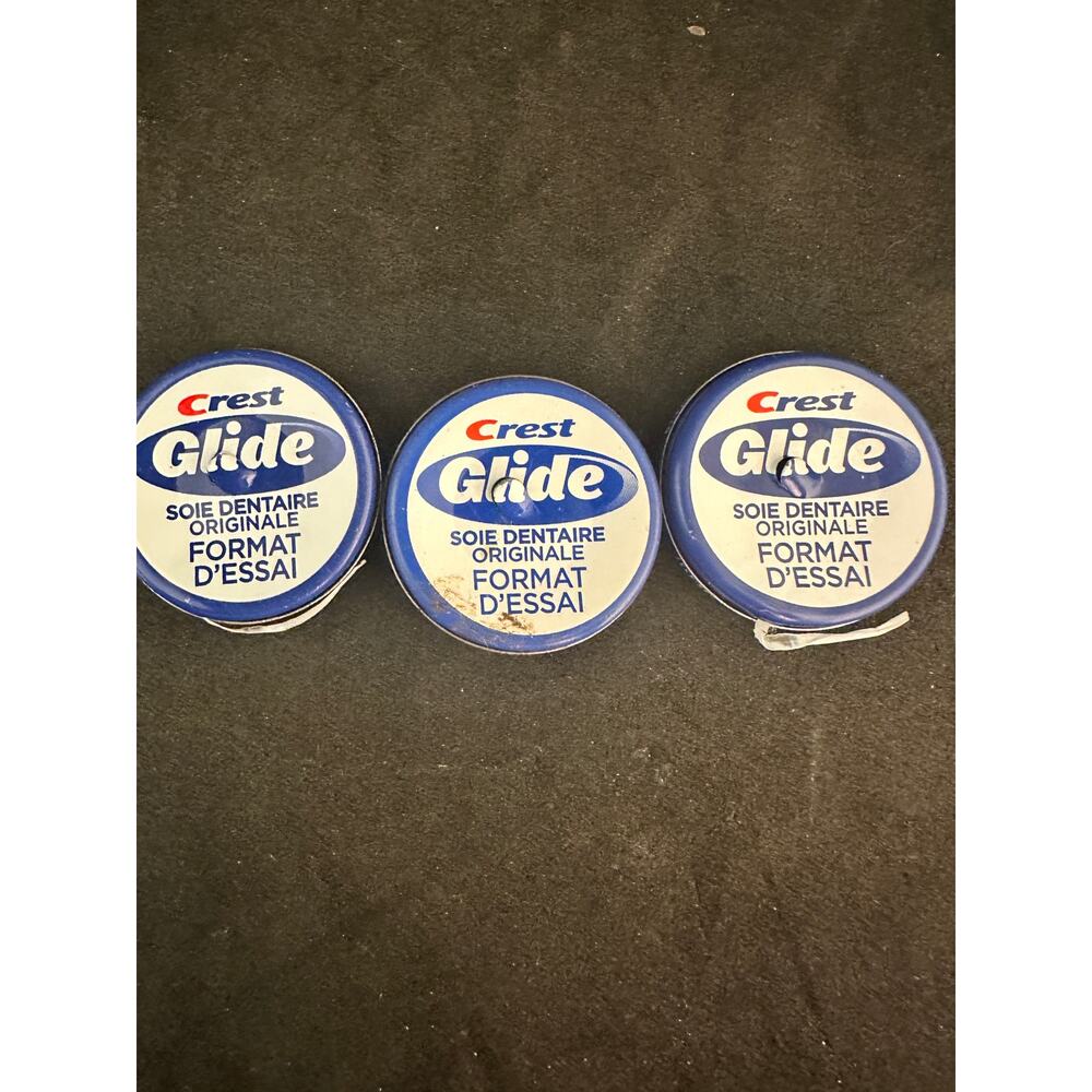 (3) Vintage Crest Glide Travel Size Dental Floss Mini Tins 4m 4.4yds